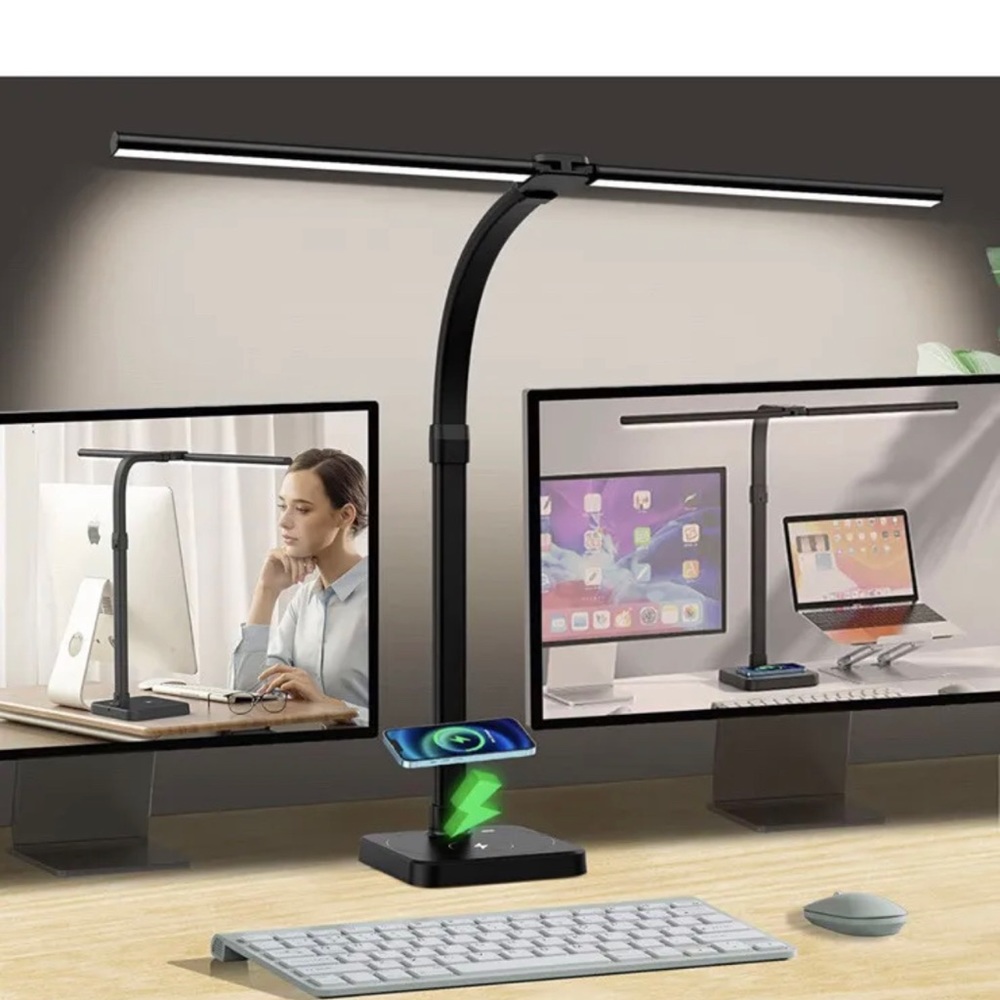 AKRRYR LED Desk Lamp for Home Office Double Head 24W Desk Lamp with USB Charger
